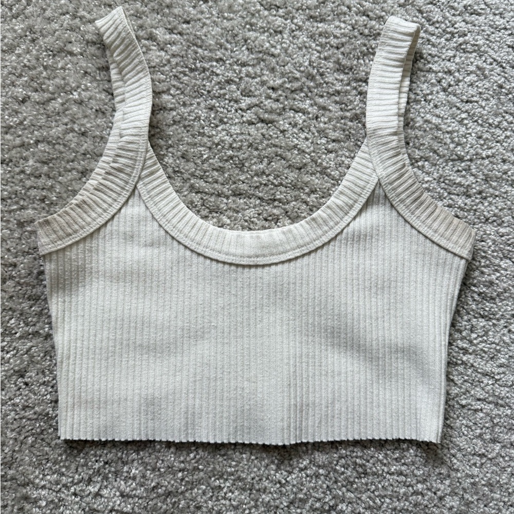 Lovers + Friends Ivory Ribbed Crop Top